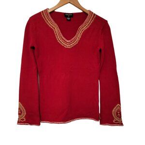 Nautica Jeans Co Knit Sweater Top Red Embroidered‎ Shirt Womens Size XS EUC